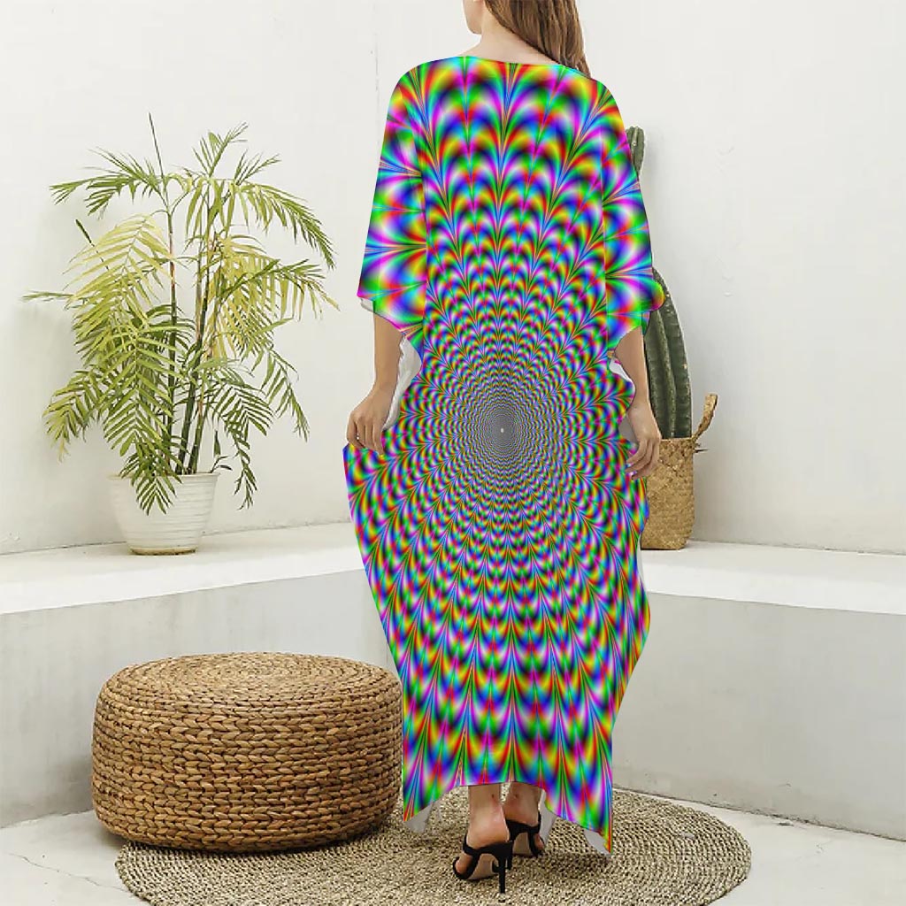 Psychedelic Web Optical Illusion Silk V-Neck Kaftan Dress