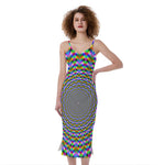 Psychedelic Web Optical Illusion Slim Fit Midi Cami Dress