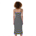 Psychedelic Web Optical Illusion Slim Fit Midi Cami Dress