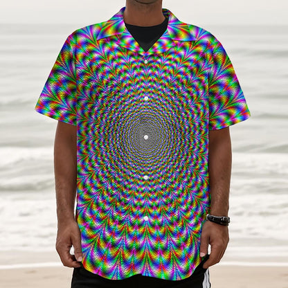 Psychedelic Web Optical Illusion Textured Short Sleeve Shirt