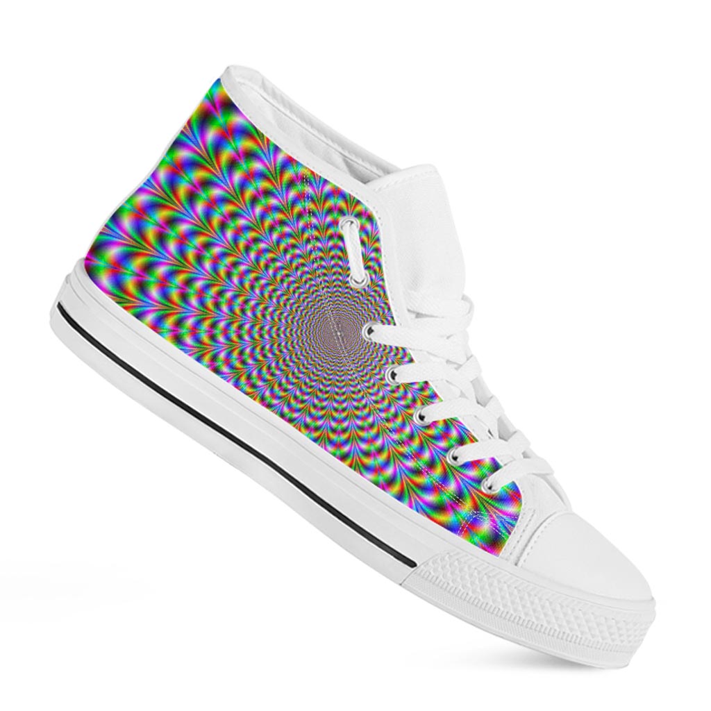 Psychedelic Web Optical Illusion White High Top Sneakers