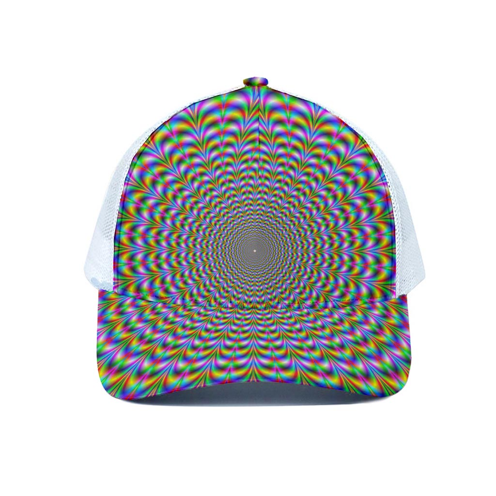 Psychedelic Web Optical Illusion White Mesh Trucker Cap