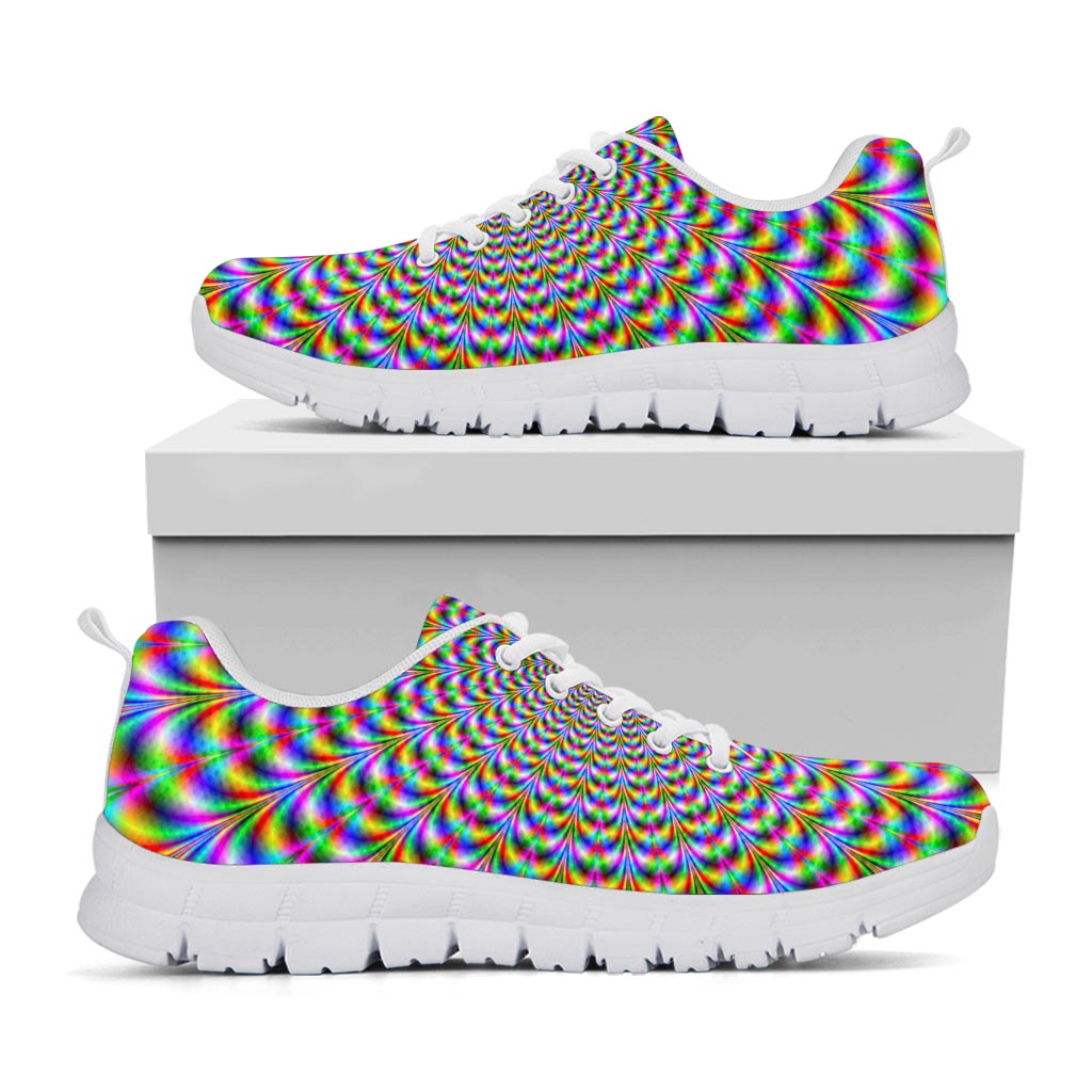 Psychedelic Web Optical Illusion White Running Shoes