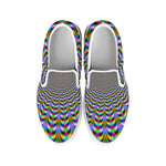 Psychedelic Web Optical Illusion White Slip On Sneakers
