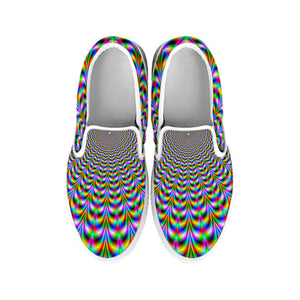 Psychedelic Web Optical Illusion White Slip On Sneakers