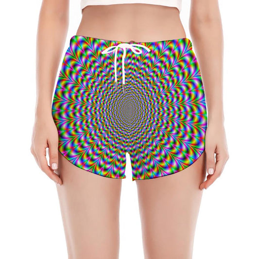 Psychedelic Web Optical Illusion Women's Split Running Shorts