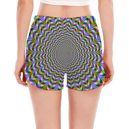 Psychedelic Web Optical Illusion Women's Split Running Shorts