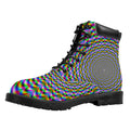 Psychedelic Web Optical Illusion Padded Collar Lace Up Boots
