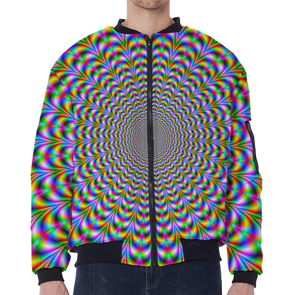 Psychedelic Web Optical Illusion Zip Sleeve Bomber Jacket