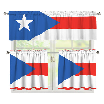 Puerto Rican Flag Print 3 Piece Kitchen Curtains