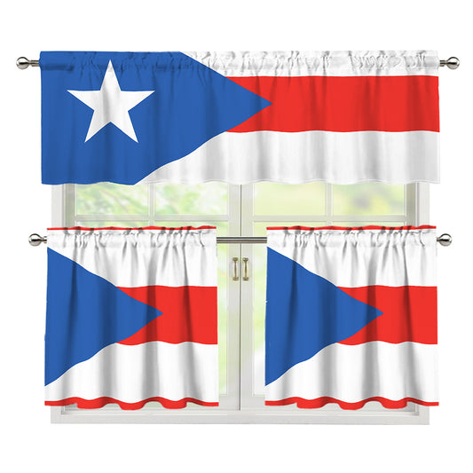 Puerto Rican Flag Print 3 Piece Kitchen Curtains