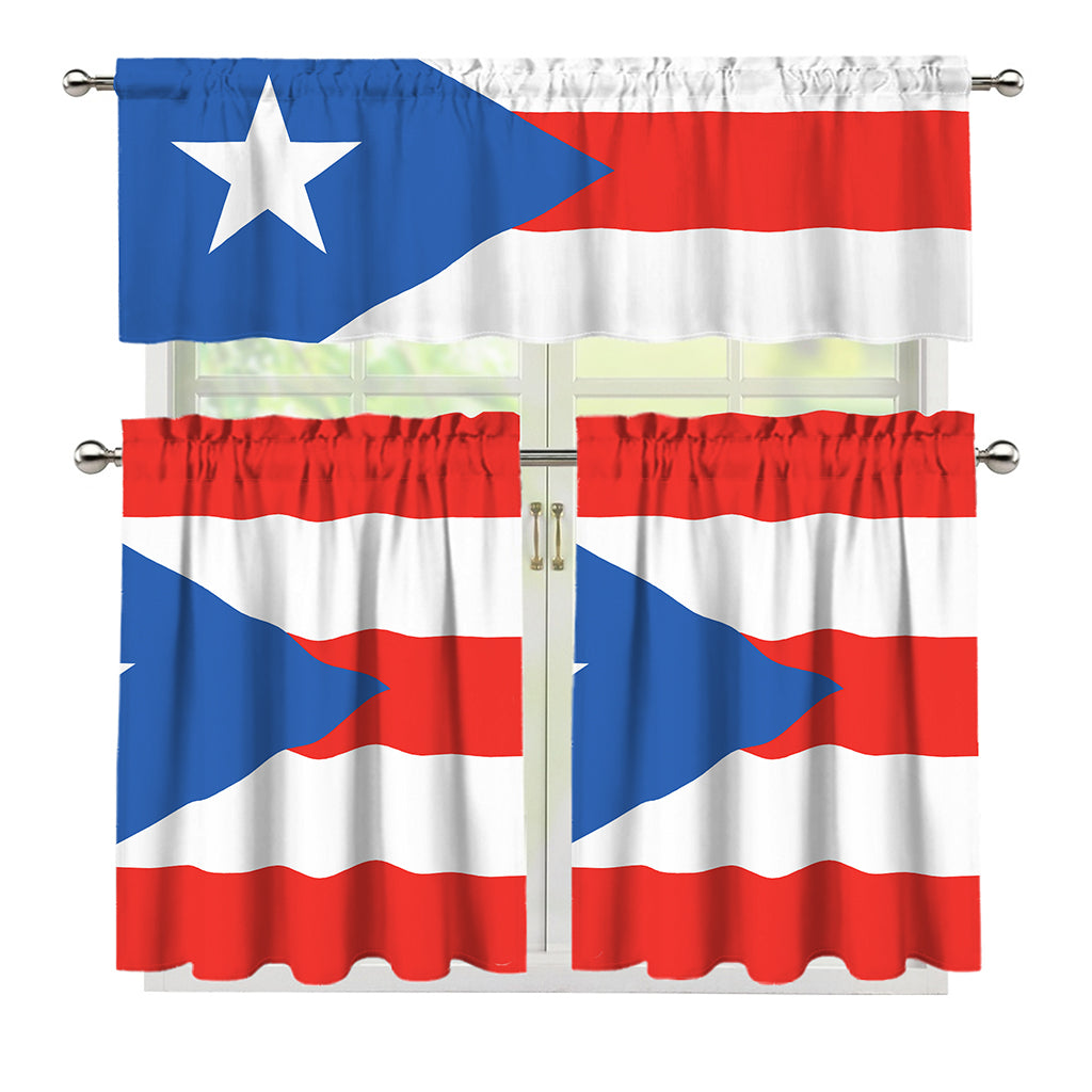 Puerto Rican Flag Print 3 Piece Kitchen Curtains