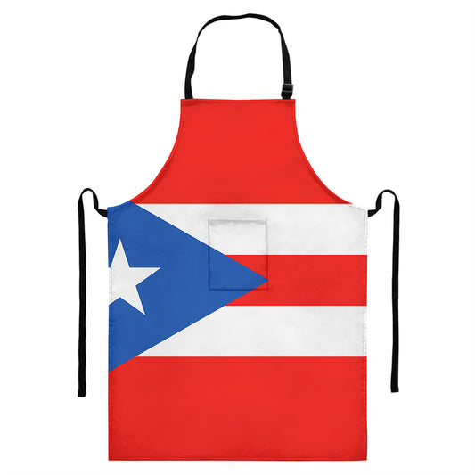 Puerto Rican Flag Print Bib Apron With Pocket