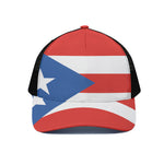 Puerto Rican Flag Print Black Mesh Trucker Cap