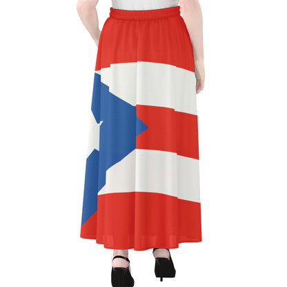 Puerto Rican Flag Print Chiffon Maxi Skirt