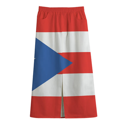 Puerto Rican Flag Print Cotton Front Slit Maxi Skirt