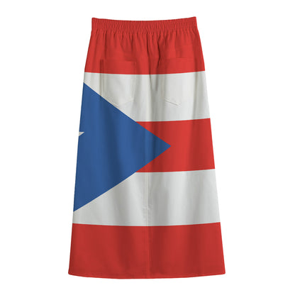 Puerto Rican Flag Print Cotton Front Slit Maxi Skirt
