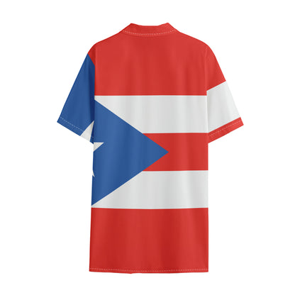 Puerto Rican Flag Print Cotton Hawaiian Shirt