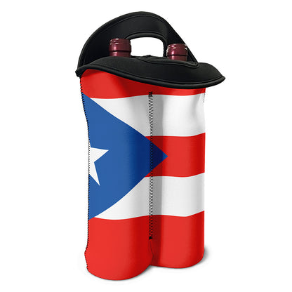 Puerto Rican Flag Print Double Neoprene Wine Tote