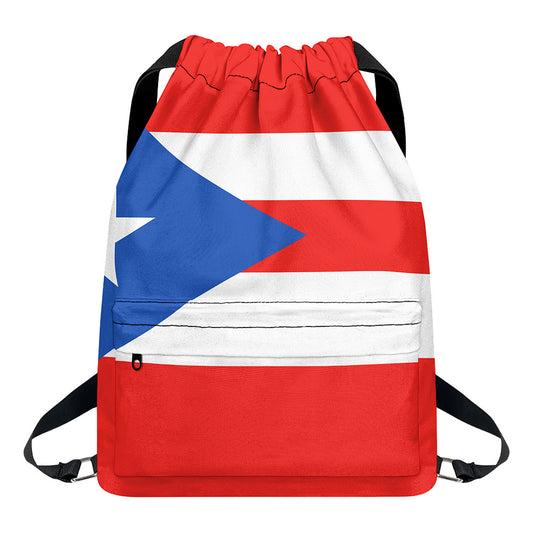 Puerto Rican Flag Print Drawstring Backpack
