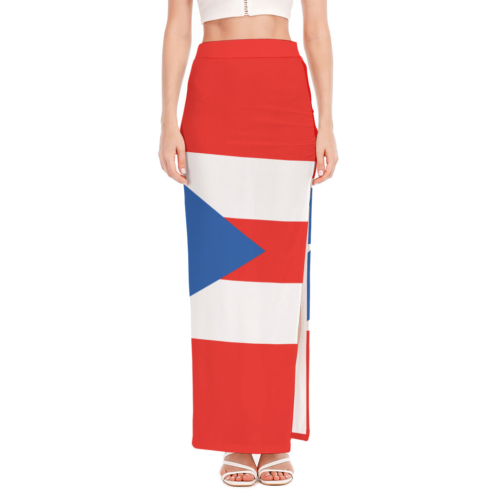 Puerto Rican Flag Print High Slit Maxi Skirt
