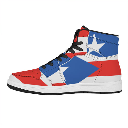 Puerto Rican Flag Print High Top Leather Sneakers