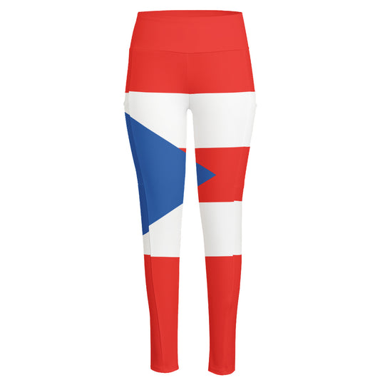 Puerto Rican Flag Print High-Waisted Pocket Leggings