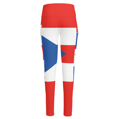Puerto Rican Flag Print High-Waisted Pocket Leggings
