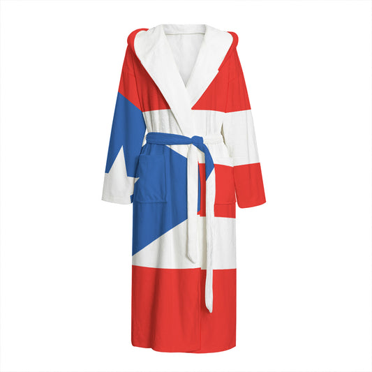 Puerto Rican Flag Print Hooded Bathrobe