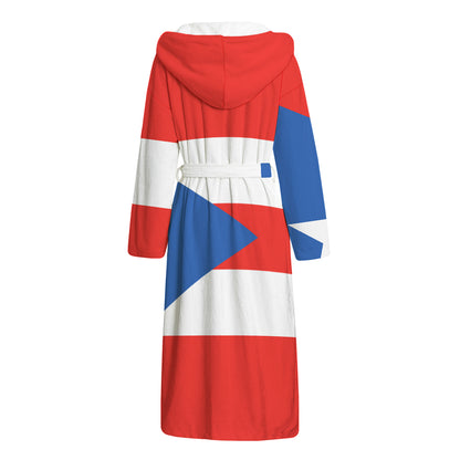 Puerto Rican Flag Print Hooded Bathrobe