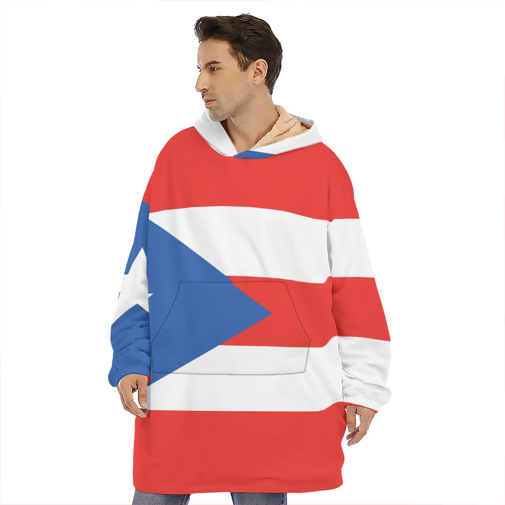 Puerto Rican Flag Print Hoodie Blanket