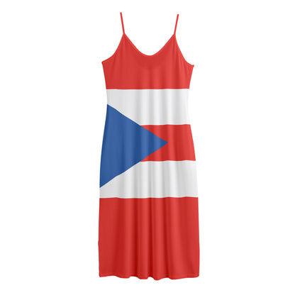 Puerto Rican Flag Print Jersey Midi Cami Dress