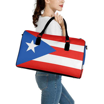 Puerto Rican Flag Print Leather Duffle Bag