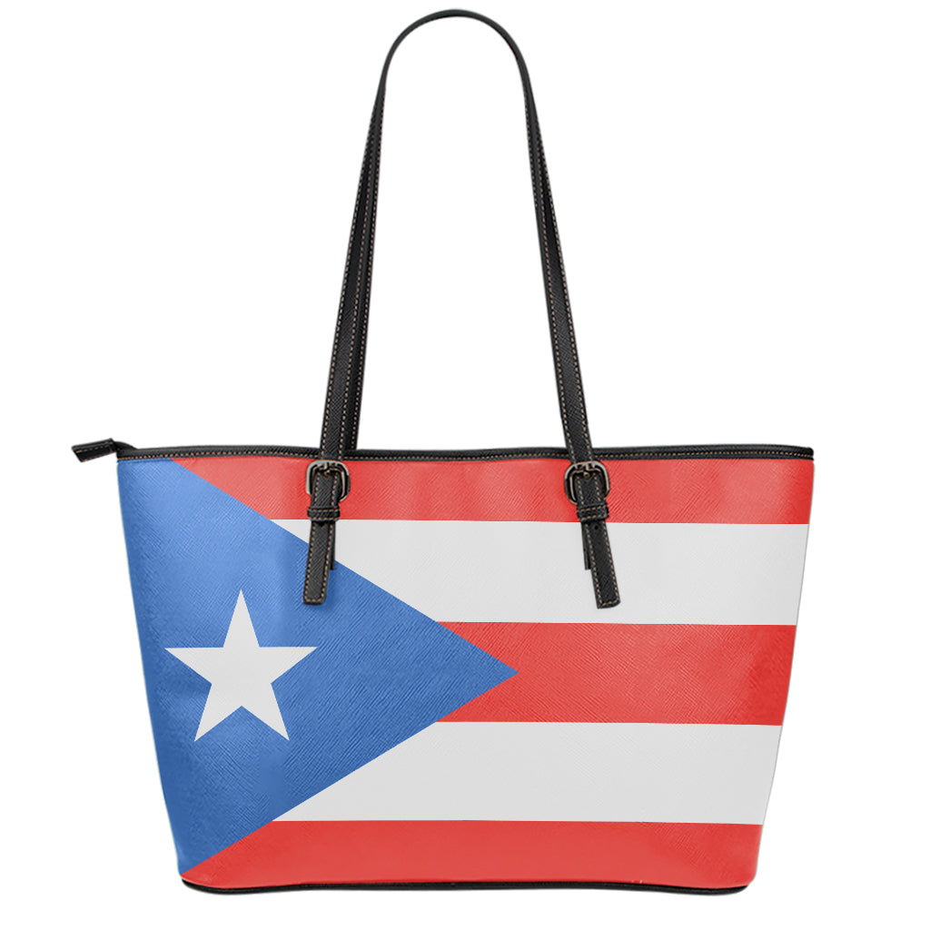Puerto Rican Flag Print Leather Tote Bag