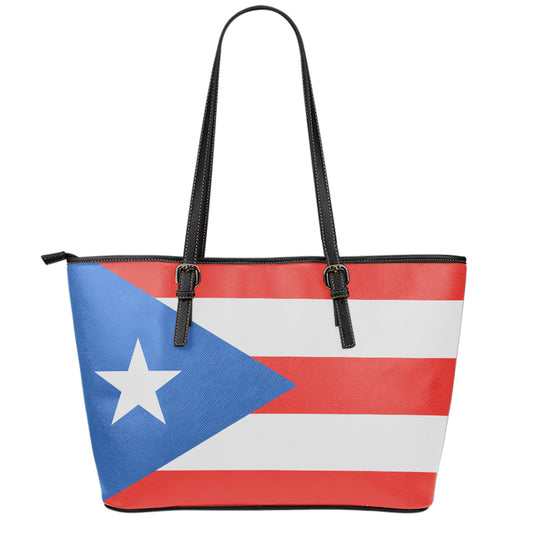 Puerto Rican Flag Print Leather Tote Bag