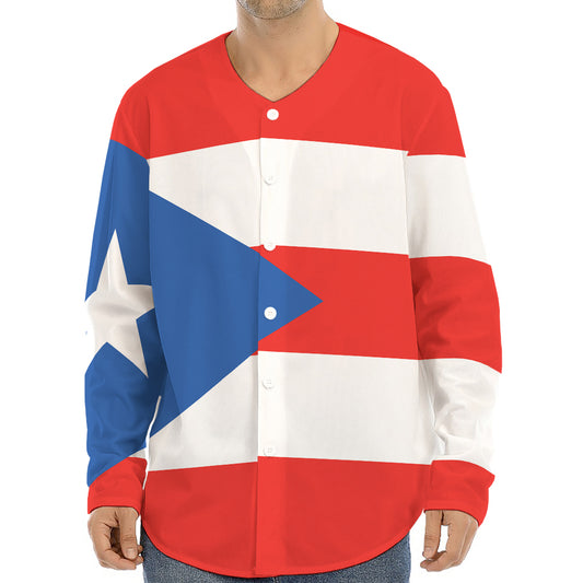 Puerto Rican Flag Print Long Sleeve Baseball Jersey
