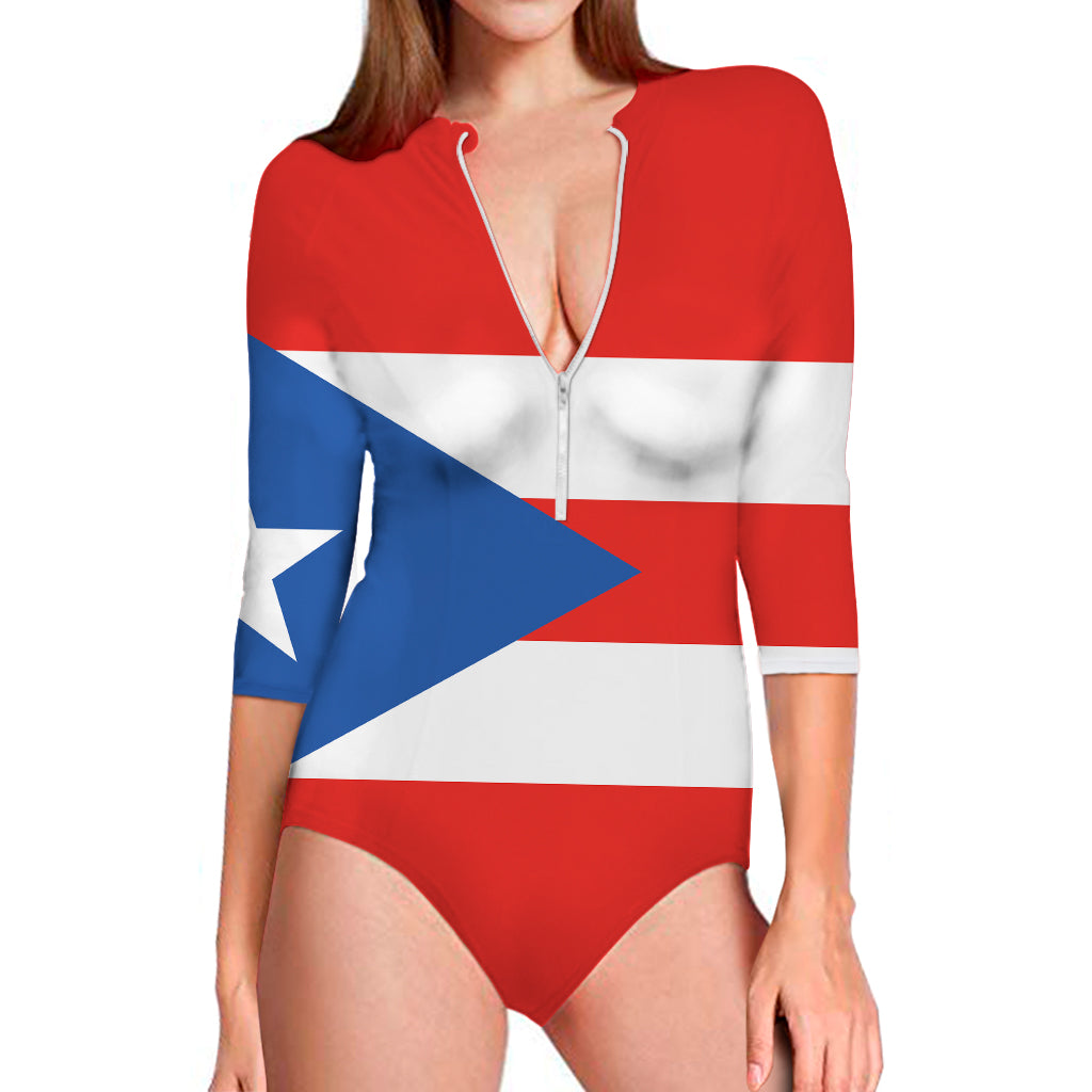 Puerto Rican Flag Print Long Sleeve Swimsuit