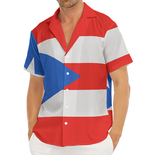 Puerto Rican Flag Print Men's Deep V-Neck Shirt