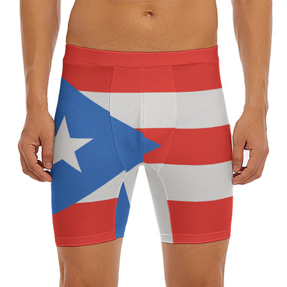 Puerto Rican Flag Print Men's Long Boxer Briefs