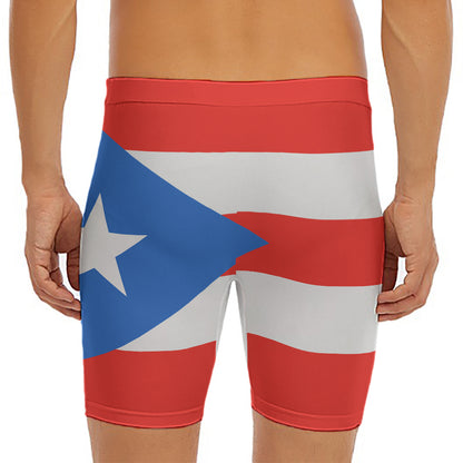 Puerto Rican Flag Print Men's Long Boxer Briefs