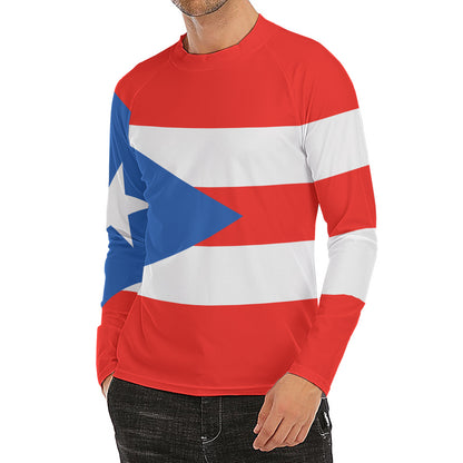 Puerto Rican Flag Print Men's Long Sleeve Rash Guard