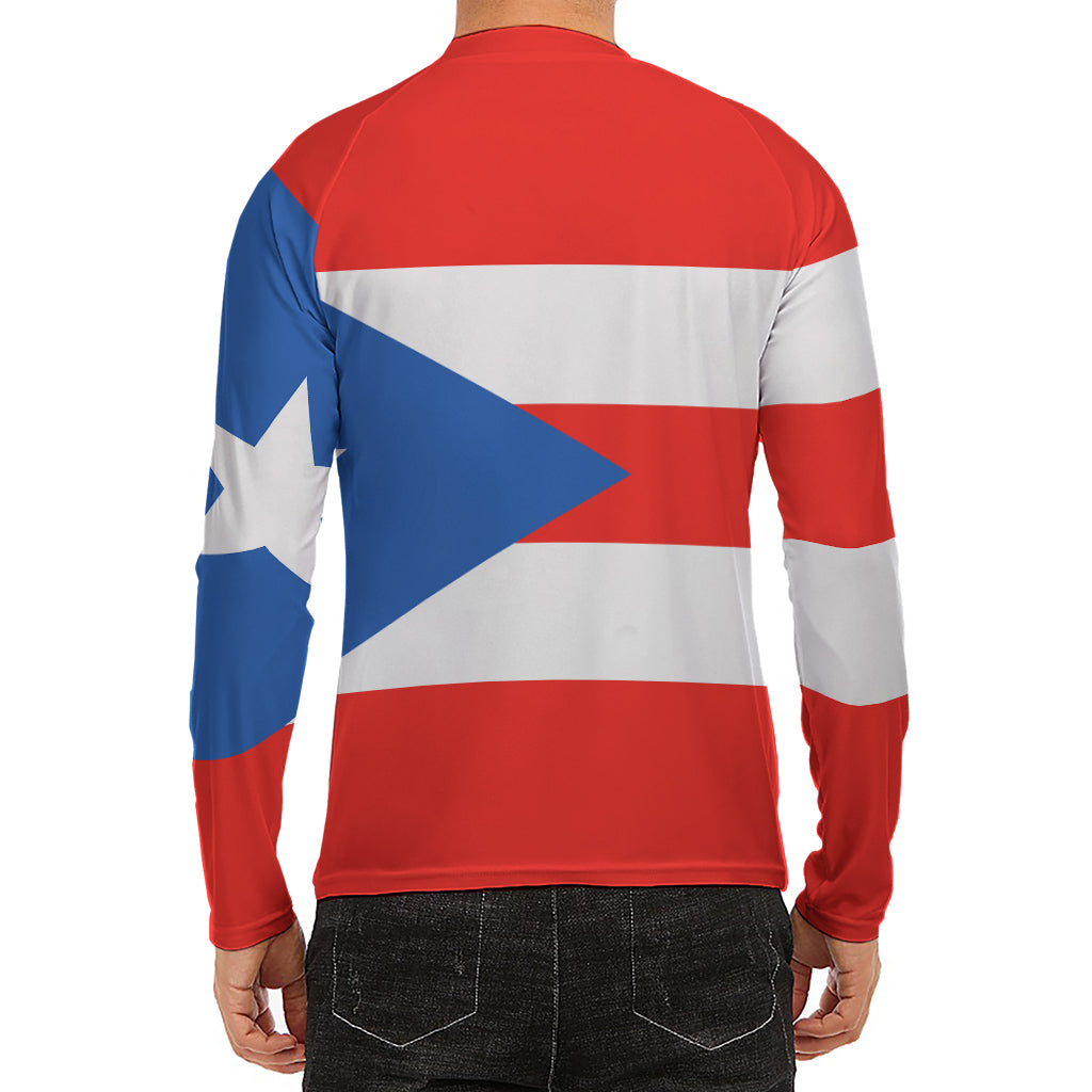 Puerto Rican Flag Print Men's Long Sleeve Rash Guard
