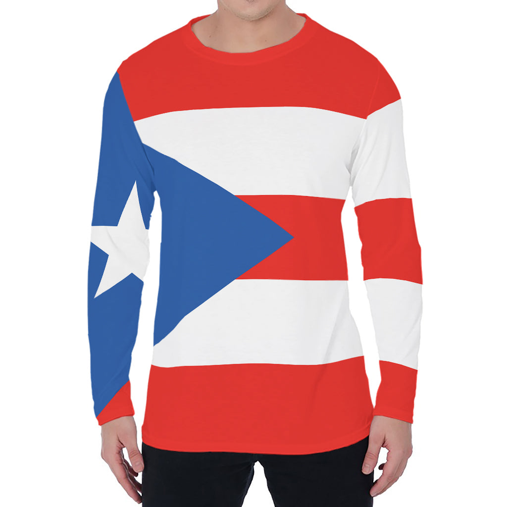 Puerto Rican Flag Print Men's Long Sleeve T-Shirt