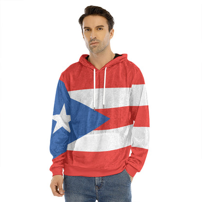 Puerto Rican Flag Print Men's Velvet Pullover Hoodie