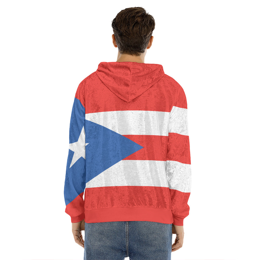 Puerto Rican Flag Print Men's Velvet Pullover Hoodie