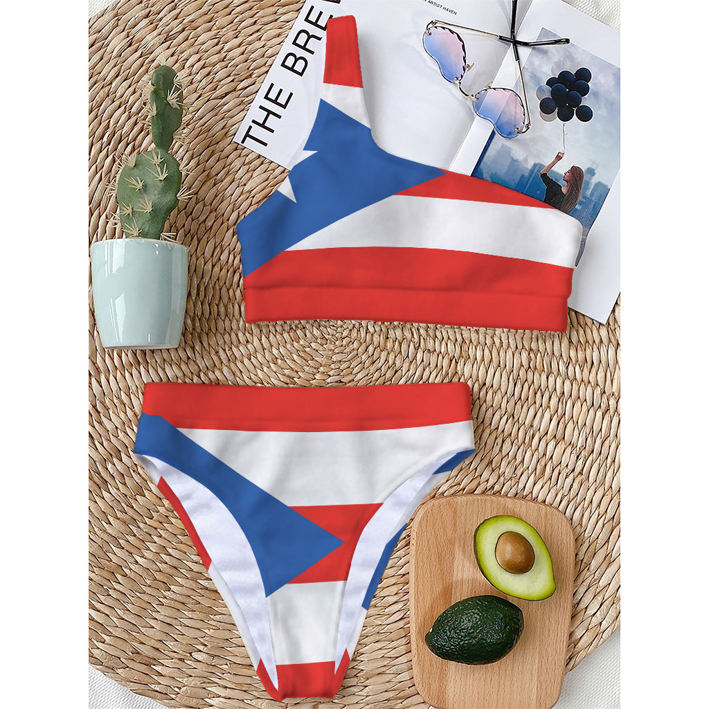 Puerto Rican Flag Print One Shoulder Bikini Top