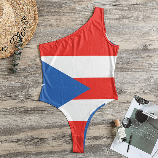 Puerto Rican Flag Print One Shoulder Bodysuit