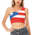 Puerto Rican Flag Print One Shoulder Crop Top