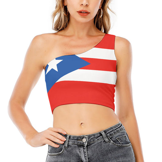 Puerto Rican Flag Print One Shoulder Crop Top