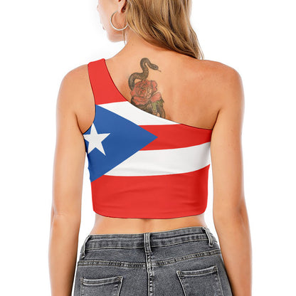 Puerto Rican Flag Print One Shoulder Crop Top